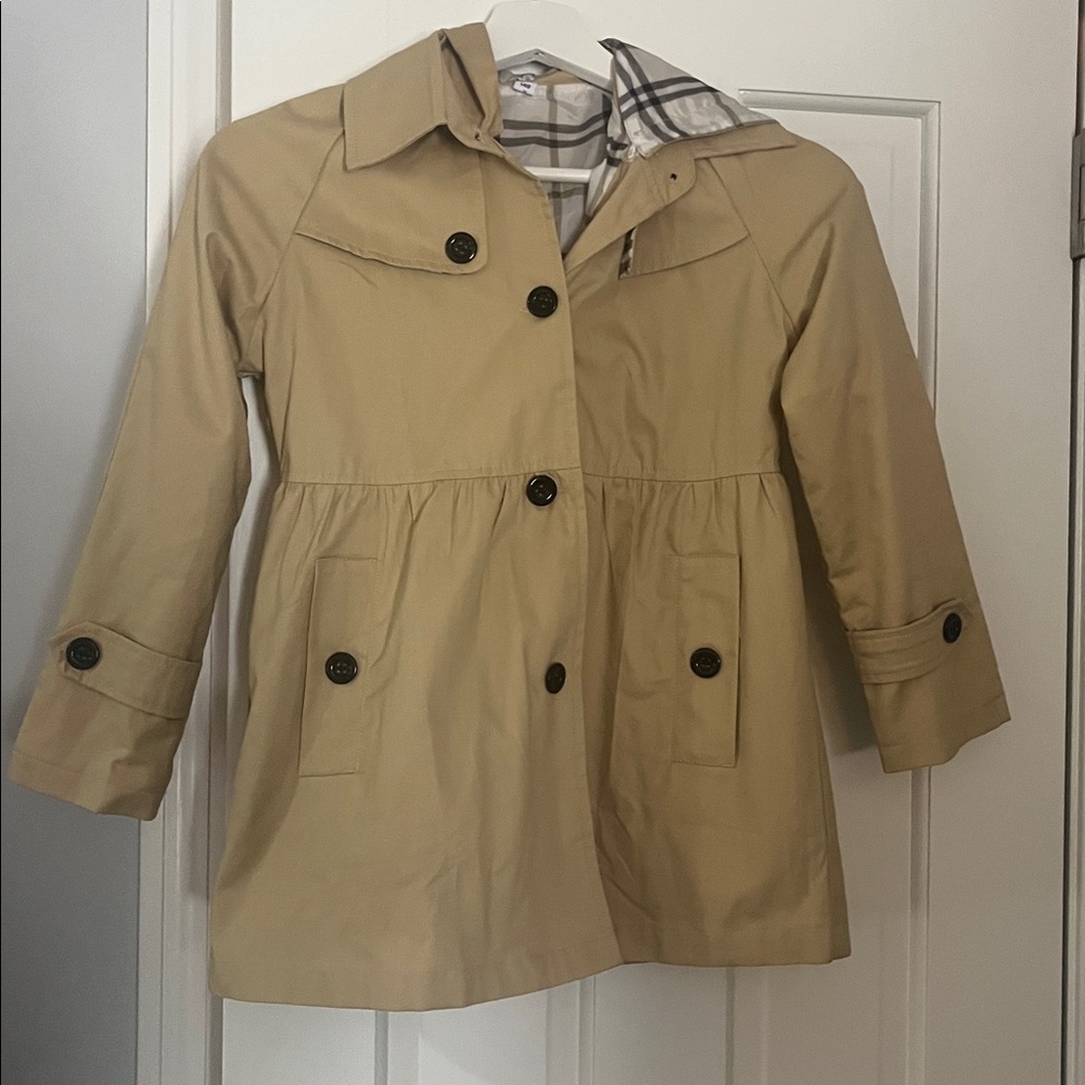 Girls tan trench coat with Plaid Lining